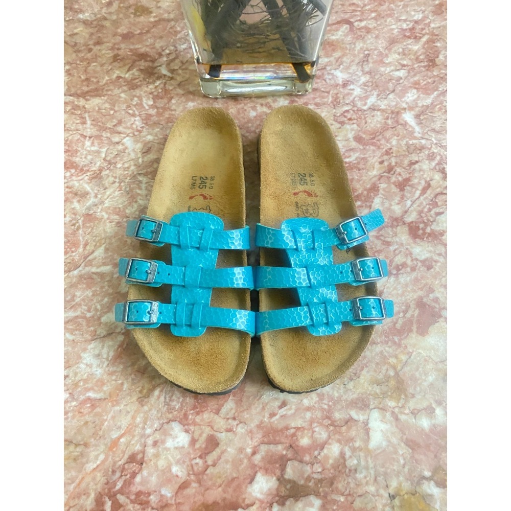 Birkenstock Birkis‎ Women's Xenia Blue Soft Footbed 3Strap Sandal Sz 7 EUC! $135